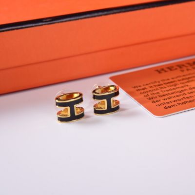 Perfect Replica Hermes H Earring-Black And Yellow Gold